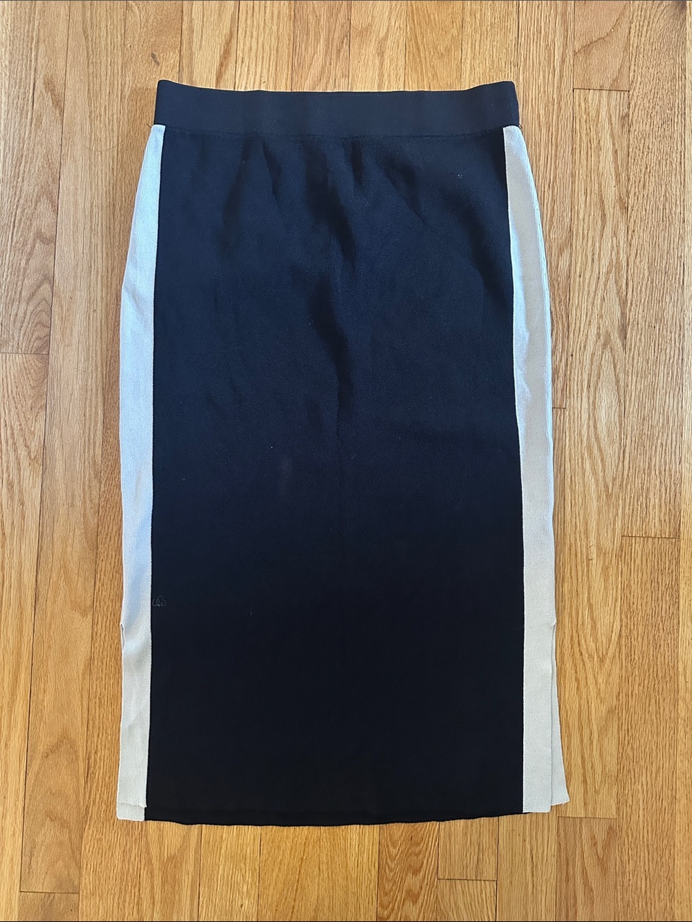 Black Midi Pencil Skirt with White Side Panels